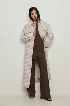 Houndstooth Long Overshirt Outfit.