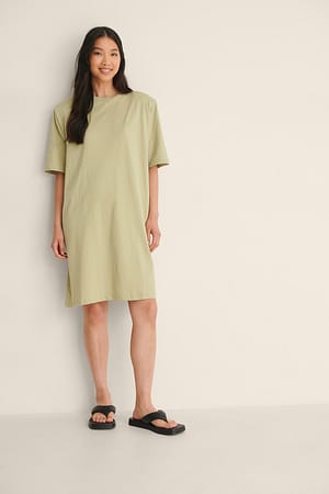 Organic Shoulder Pad T-Shirt Dress Outfit.