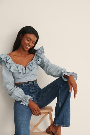 Cropped Ruffle Blouse Outfit.