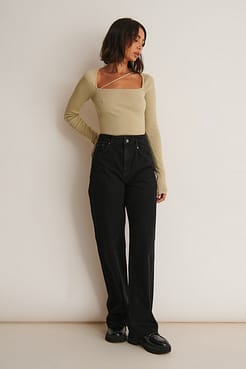 Deep Neck Long Sleeve Top Outfit.