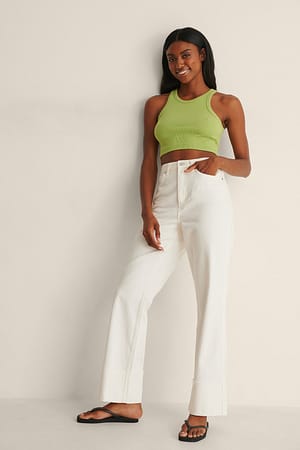 Organic Ribbed Cropped Tank Outfit.