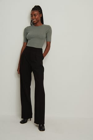 Recycled Round Neck Ribbed Top Outfit