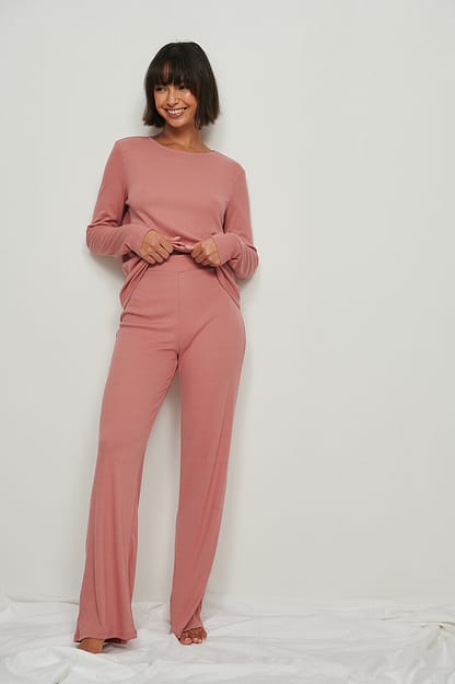 Dusty Pink Soft Ribbed Wide Pants