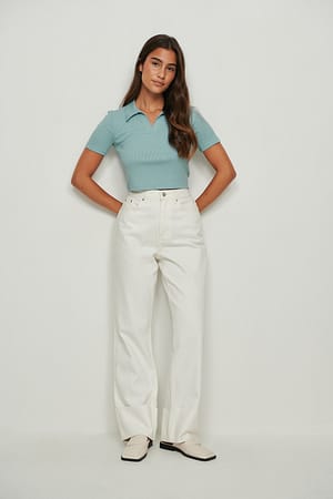 Short Sleeve Collar Rib Top Outfit