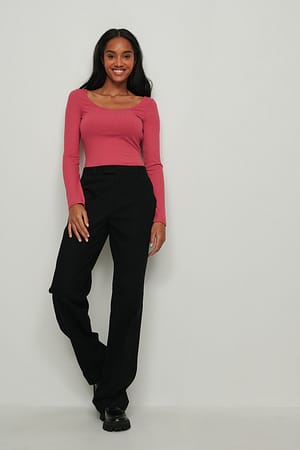 Deep Round Neck Rib Top Outfit