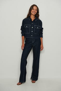 Contrast Seam Denim Cropped Overshirt Outfit