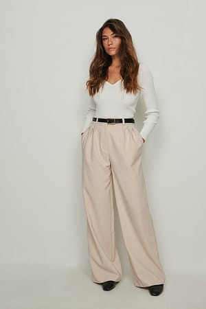 Recycled Pleated Wide Leg Suit Pants Outfit.