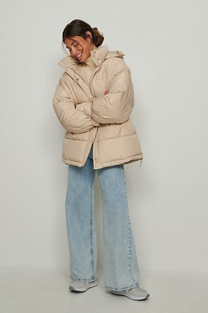 Recycled Waist Drawstring Padded Jacket Outfit.