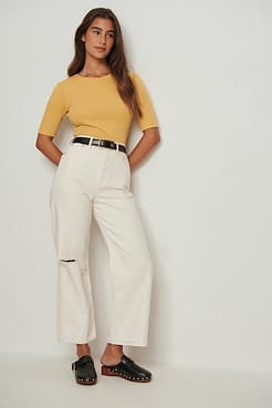 Round Neck Ribbed Top Outfit.