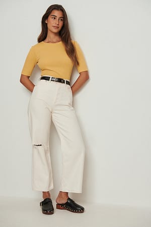 Round Neck Ribbed Top Outfit.