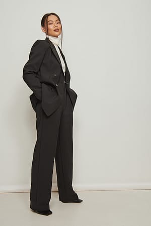 Recycled High Waist Deep Pleated Suit Pants Outfit.