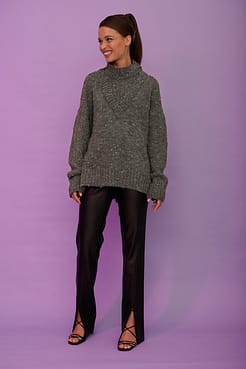 Knitted High Neck Sweater Outfit