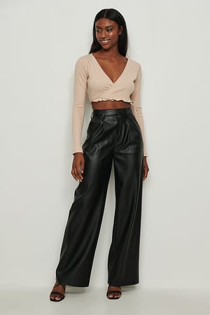 Wrap Crop Rib Top Outfit.