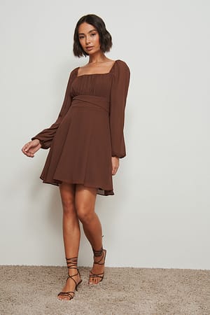 Recycled Long Sleeve Ruched Detail Dress Outfit.
