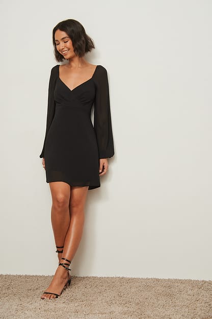 Black Recycled Overlapped Detail Dress