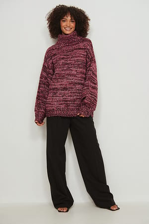 Multi Color High Neck Knitted Sweater Outfit.