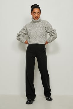 Knitted High Neck Cable Sweater Outfit