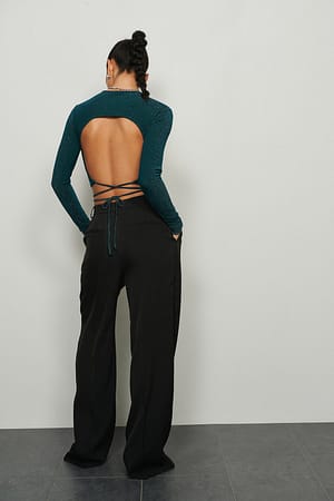 Open Back Strap Lurex Top Outfit.