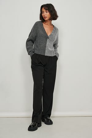 V necked Knitted Block Colour Sweater Outfit.