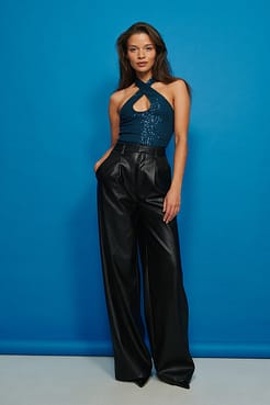 Halter Neck Sequin Top Outfit.