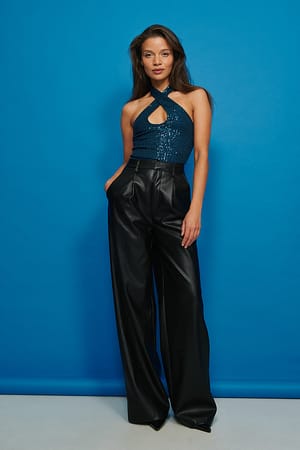 Halter Neck Sequin Top Outfit.