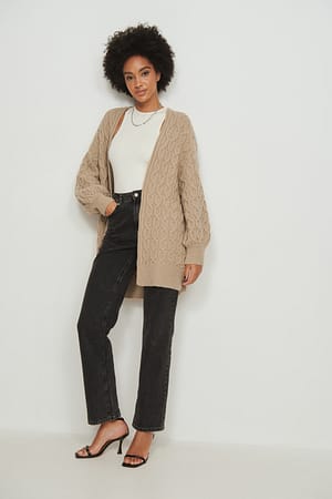 Oversized Cable Knitted Cardigan Outfit.