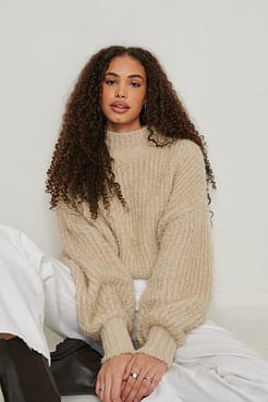 Fluffy Knitted Turtleneck Sweater Outfit.