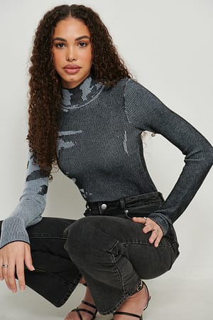 High Neck Knitted Jacquard Sweater Outfit