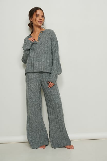 Ribbed Knitted Wide Pants Grey | na-kd.com