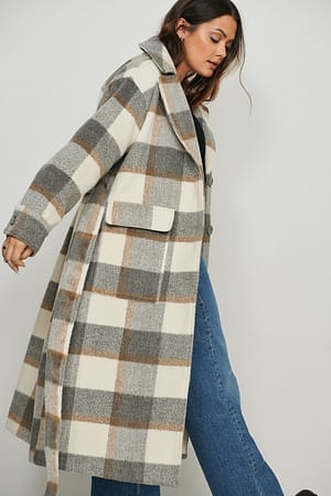 Checked Oversized Belted Coat Outfit.
