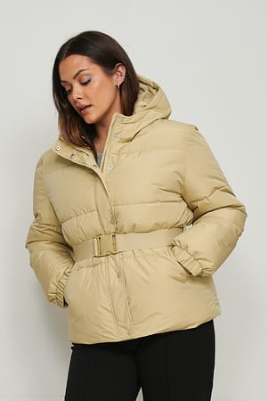 Recycled Belted Padded Jacket Outfit.
