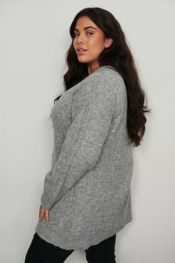 Ribbed Long V-neck Knitted Cardigan Outfit.