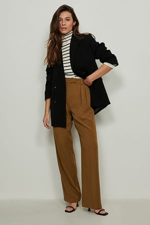 Recycled Tapered Double Darted Suit Pants Outfit.