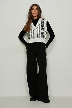 V-neck Knitted Buttoned Vest Outfit.
