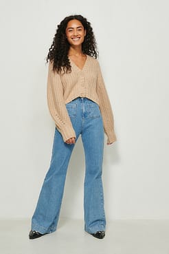 Knitted V Neck Cardigan Outfit