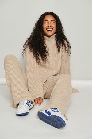 Half Zip Ribbed Knitted Sweater Outfit