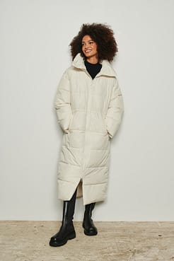 Recycled Oversized Long Puffer Jacket Outfit.