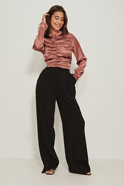 Ruched Satin Blouse Outfit.