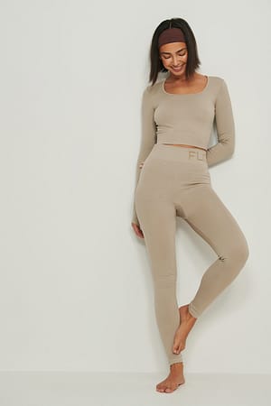 Seamless Deep Neck Long Sleeve Top Outfit.