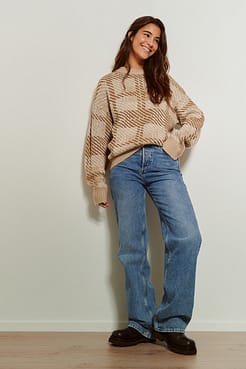 Oversized Knitted Round Neck Jacquard Sweater Outfit