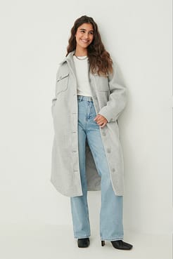 Chest Pocket Belted Long Jacket Outfit
