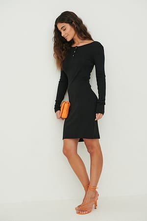 Button Detail Ribbed Dress Outfit.
