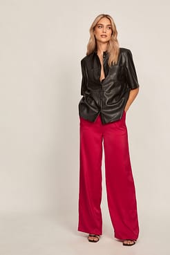 Recycled Slim Elastic Waist Satin Pants Outfit.
