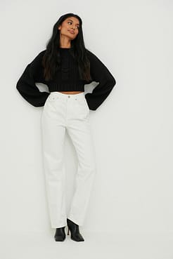 Cropped Cable Knit Sweater Outfit.