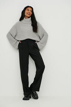 High Neck Short Knitted Sweater Outfit.