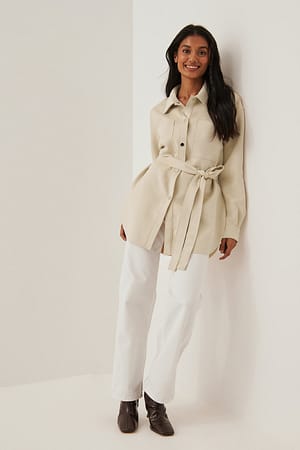 Fake Suede Belted Overshirt Outfit.