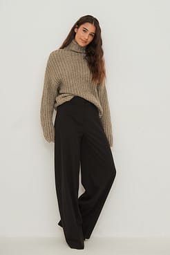 Cropped Knitted High Neck Sweater Outfit.