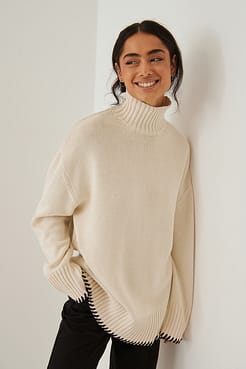 Polo Neck Knitted Sweater Outfit