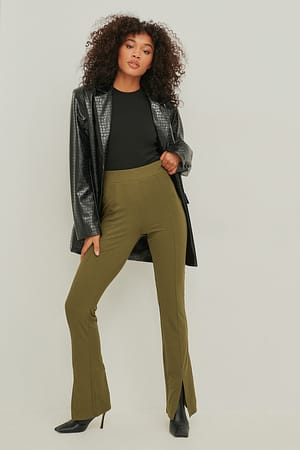 Ribbed Front Slit Detail Pants Outfit