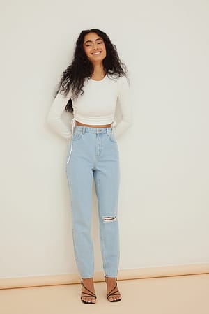 Distressed Mom Jeans Outfit.